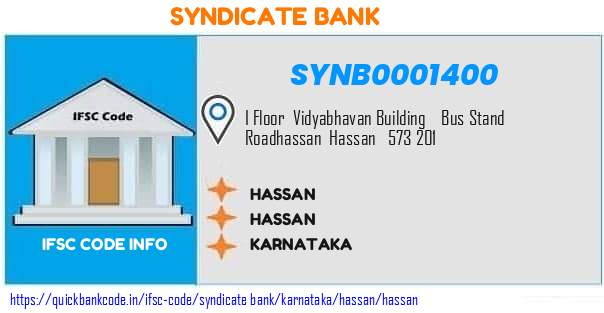 Syndicate Bank Hassan SYNB0001400 IFSC Code