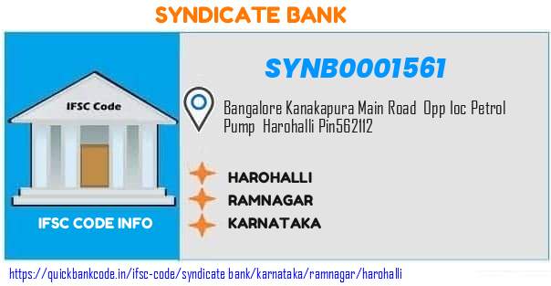 Syndicate Bank Harohalli SYNB0001561 IFSC Code