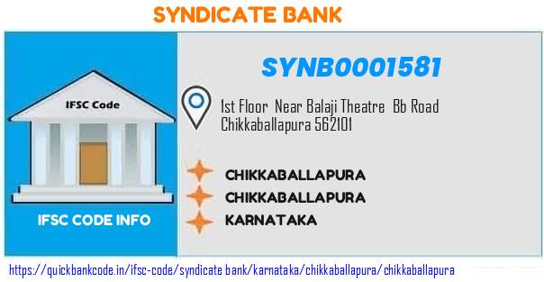 Syndicate Bank Chikkaballapura SYNB0001581 IFSC Code