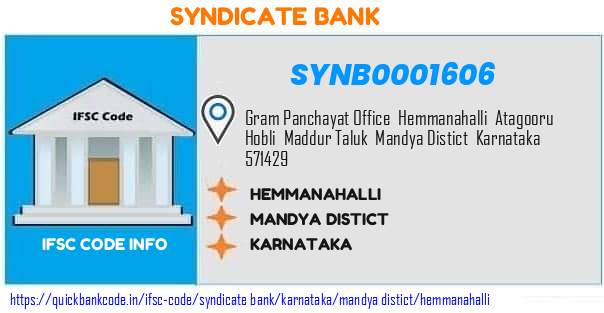 Syndicate Bank Hemmanahalli SYNB0001606 IFSC Code