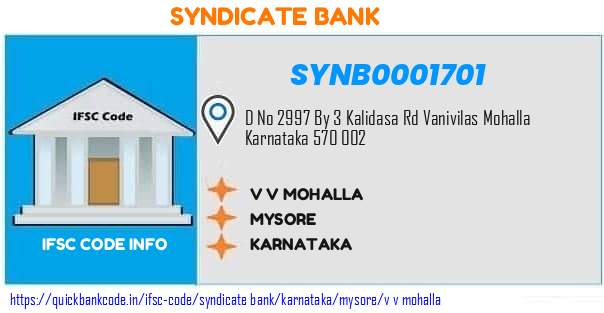 Syndicate Bank V V Mohalla SYNB0001701 IFSC Code