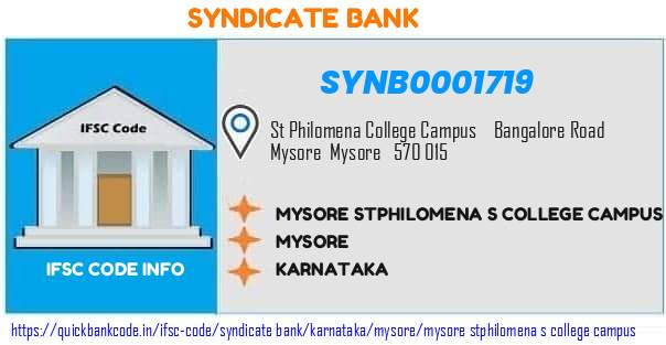 Syndicate Bank Mysore Stphilomena S College Campus SYNB0001719 IFSC Code
