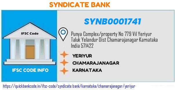 Syndicate Bank Yeriyur SYNB0001741 IFSC Code