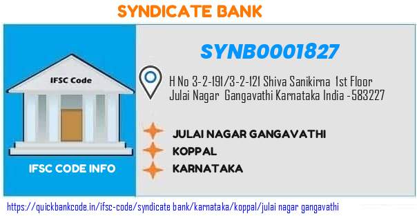 Syndicate Bank Julai Nagar Gangavathi SYNB0001827 IFSC Code