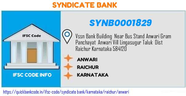 Syndicate Bank Anwari SYNB0001829 IFSC Code