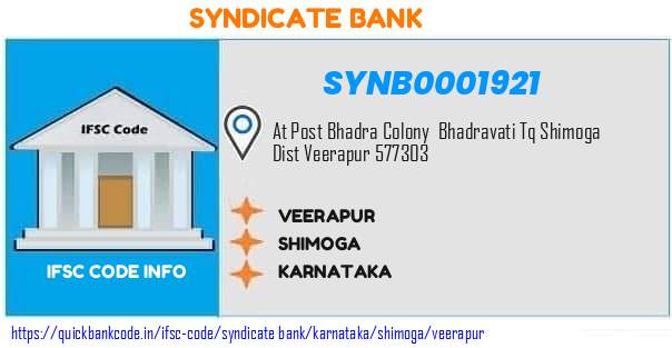 Syndicate Bank Veerapur SYNB0001921 IFSC Code
