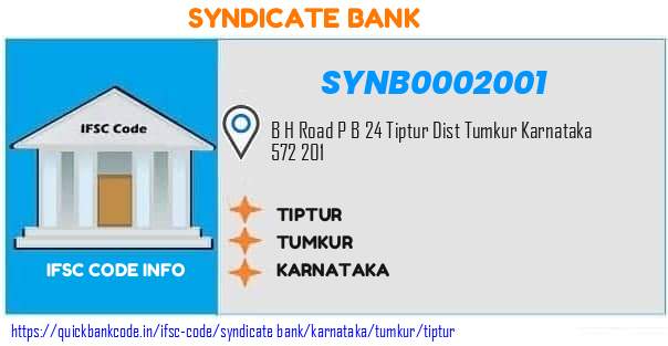 Syndicate Bank Tiptur SYNB0002001 IFSC Code