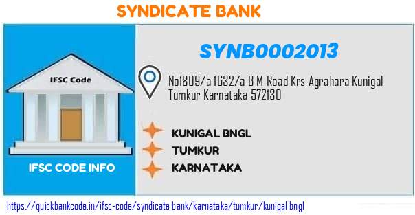 Syndicate Bank Kunigal Bngl SYNB0002013 IFSC Code