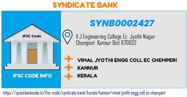 Syndicate Bank Vimal Jyothi Engg Coll Ec Chemperi SYNB0002427 IFSC Code