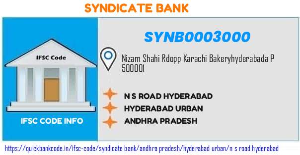 Syndicate Bank N S Road Hyderabad SYNB0003000 IFSC Code