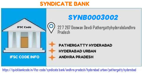 Syndicate Bank Pathergatty Hyderabad SYNB0003002 IFSC Code