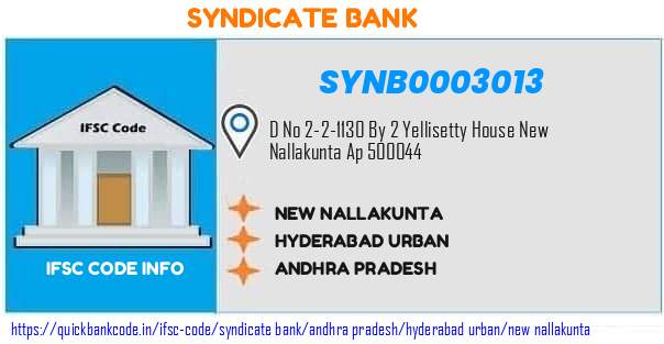 Syndicate Bank New Nallakunta SYNB0003013 IFSC Code