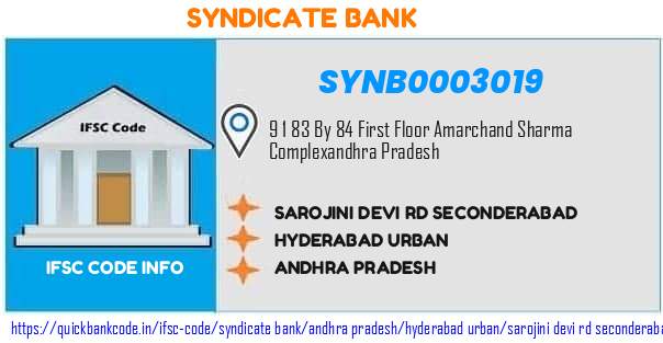 Syndicate Bank Sarojini Devi Rd Seconderabad SYNB0003019 IFSC Code