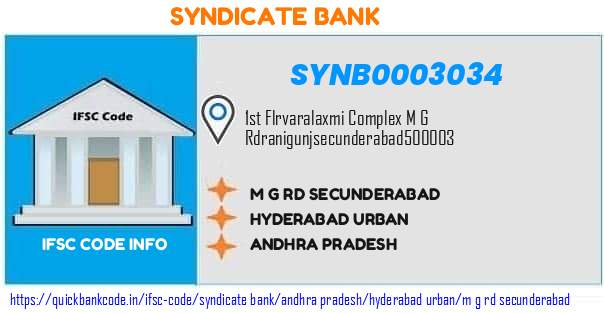 Syndicate Bank M G Rd Secunderabad SYNB0003034 IFSC Code