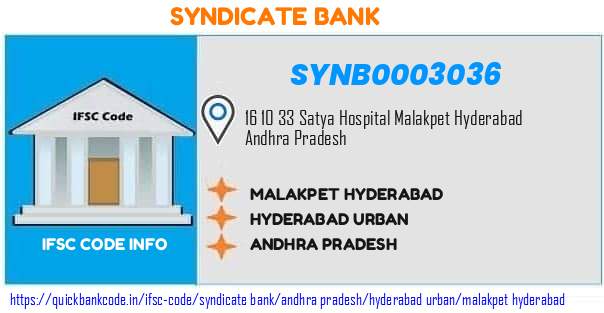 Syndicate Bank Malakpet Hyderabad SYNB0003036 IFSC Code