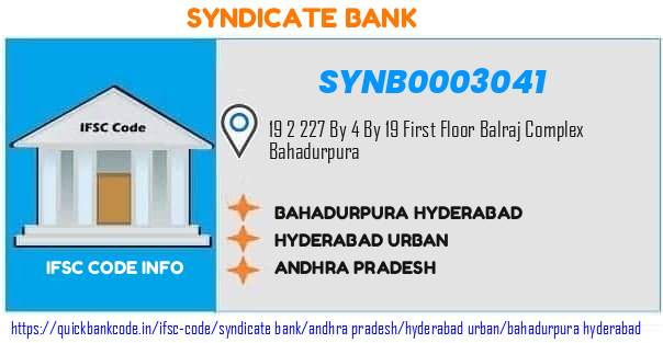 Syndicate Bank Bahadurpura Hyderabad SYNB0003041 IFSC Code