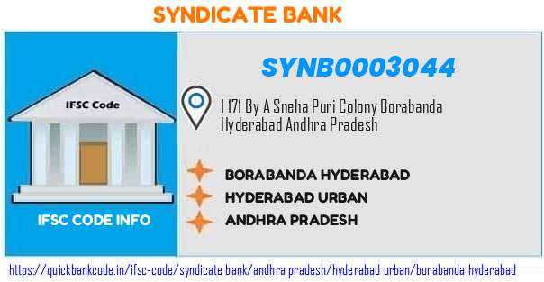 Syndicate Bank Borabanda Hyderabad SYNB0003044 IFSC Code