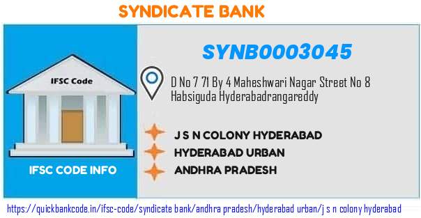 Syndicate Bank J S N Colony Hyderabad SYNB0003045 IFSC Code