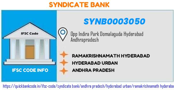 Syndicate Bank Ramakrishnamath Hyderabad SYNB0003050 IFSC Code