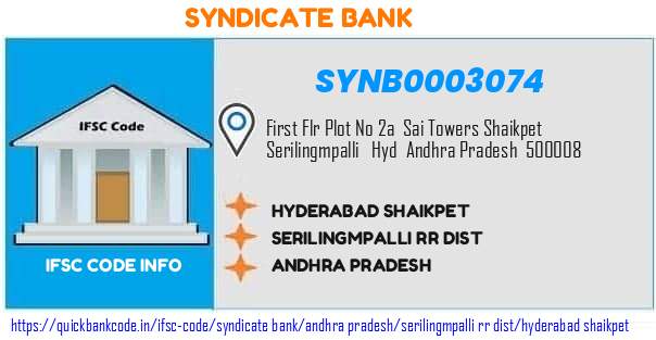Syndicate Bank Hyderabad Shaikpet SYNB0003074 IFSC Code