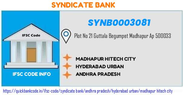 Syndicate Bank Madhapur Hitech City SYNB0003081 IFSC Code