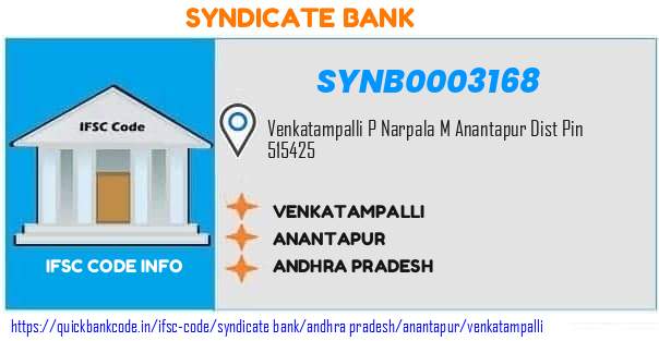 Syndicate Bank Venkatampalli SYNB0003168 IFSC Code