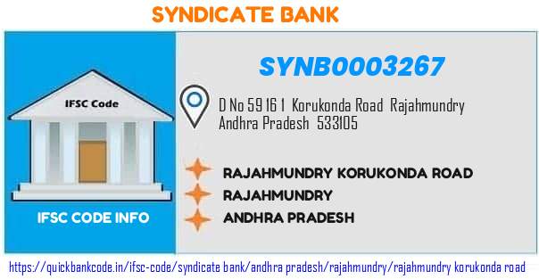Syndicate Bank Rajahmundry Korukonda Road SYNB0003267 IFSC Code