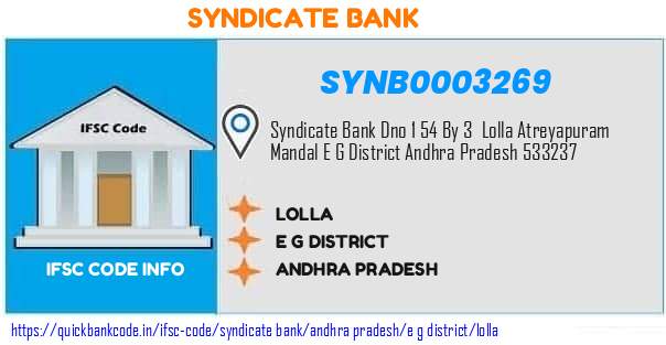 Syndicate Bank Lolla SYNB0003269 IFSC Code