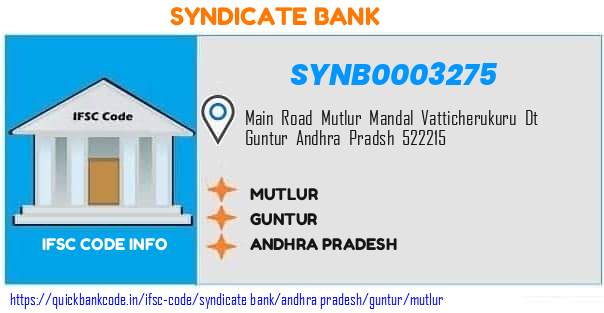 Syndicate Bank Mutlur SYNB0003275 IFSC Code