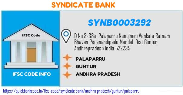 Syndicate Bank Palaparru SYNB0003292 IFSC Code