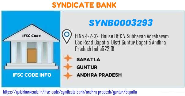 Syndicate Bank Bapatla SYNB0003293 IFSC Code