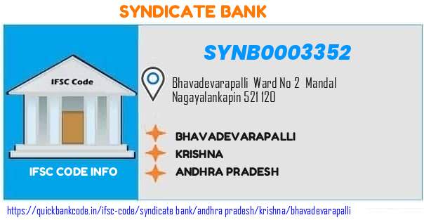 Syndicate Bank Bhavadevarapalli SYNB0003352 IFSC Code