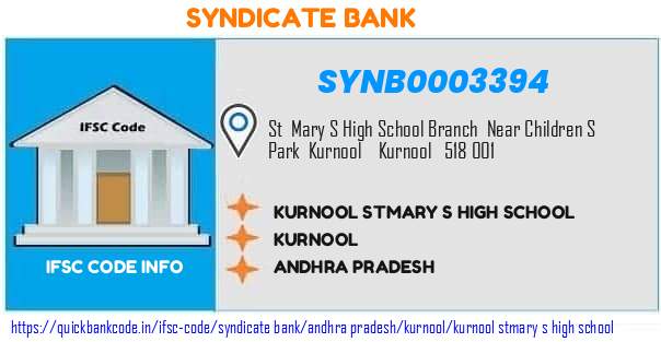 Syndicate Bank Kurnool Stmary S High School SYNB0003394 IFSC Code