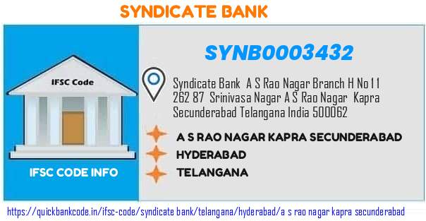 Syndicate Bank A S Rao Nagar Kapra Secunderabad SYNB0003432 IFSC Code