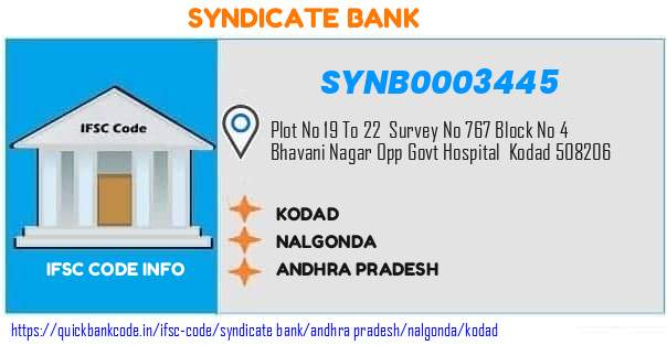 Syndicate Bank Kodad SYNB0003445 IFSC Code
