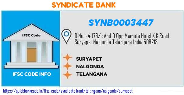 Syndicate Bank Suryapet SYNB0003447 IFSC Code