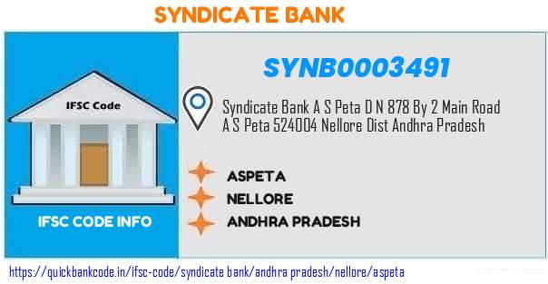 Syndicate Bank Aspeta SYNB0003491 IFSC Code