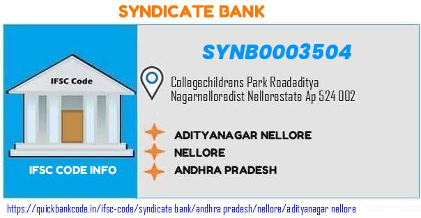 Syndicate Bank Adityanagar Nellore SYNB0003504 IFSC Code