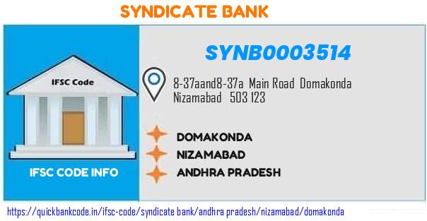 Syndicate Bank Domakonda SYNB0003514 IFSC Code