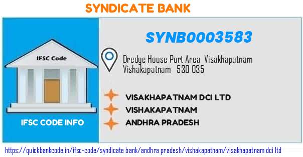 Syndicate Bank Visakhapatnam Dci  SYNB0003583 IFSC Code