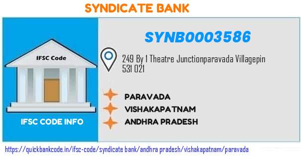 Syndicate Bank Paravada SYNB0003586 IFSC Code