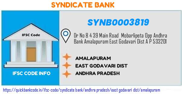 Syndicate Bank Amalapuram SYNB0003819 IFSC Code