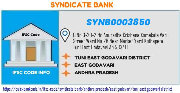 Syndicate Bank Tuni East Godavari District SYNB0003850 IFSC Code