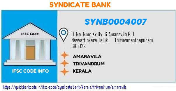 Syndicate Bank Amaravila SYNB0004007 IFSC Code
