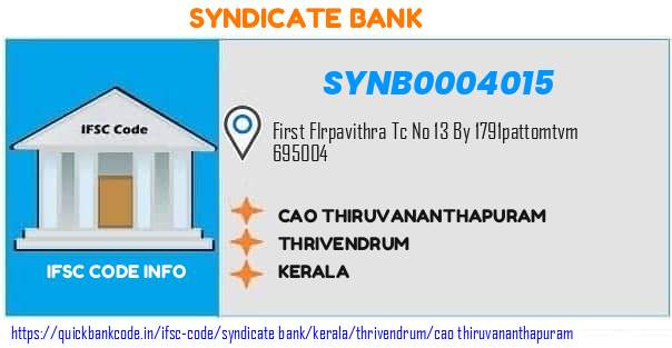 Syndicate Bank Cao Thiruvananthapuram SYNB0004015 IFSC Code