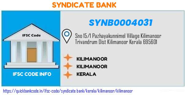 Syndicate Bank Kilimanoor SYNB0004031 IFSC Code