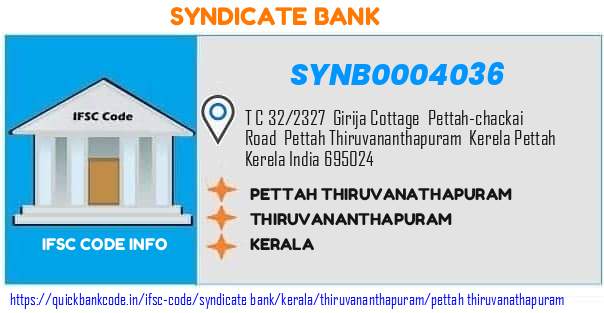 Syndicate Bank Pettah Thiruvanathapuram SYNB0004036 IFSC Code
