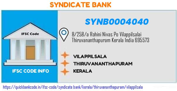 Syndicate Bank Vilappilsala SYNB0004040 IFSC Code