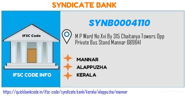 Syndicate Bank Mannar SYNB0004110 IFSC Code