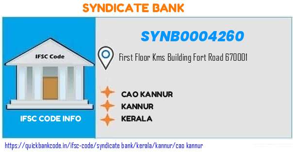 Syndicate Bank Cao Kannur SYNB0004260 IFSC Code